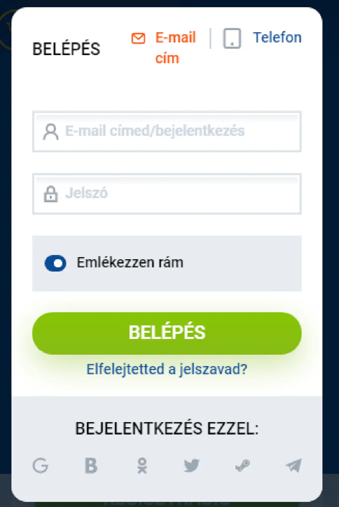 E-mail bejelentkezés